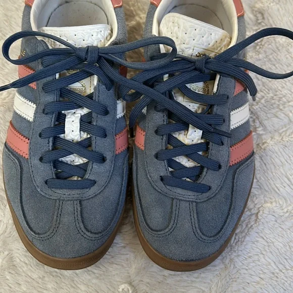 Adidas Gazelle Suede Blue w/Pink & White Stripes Sneakers - Picture 16 of 16